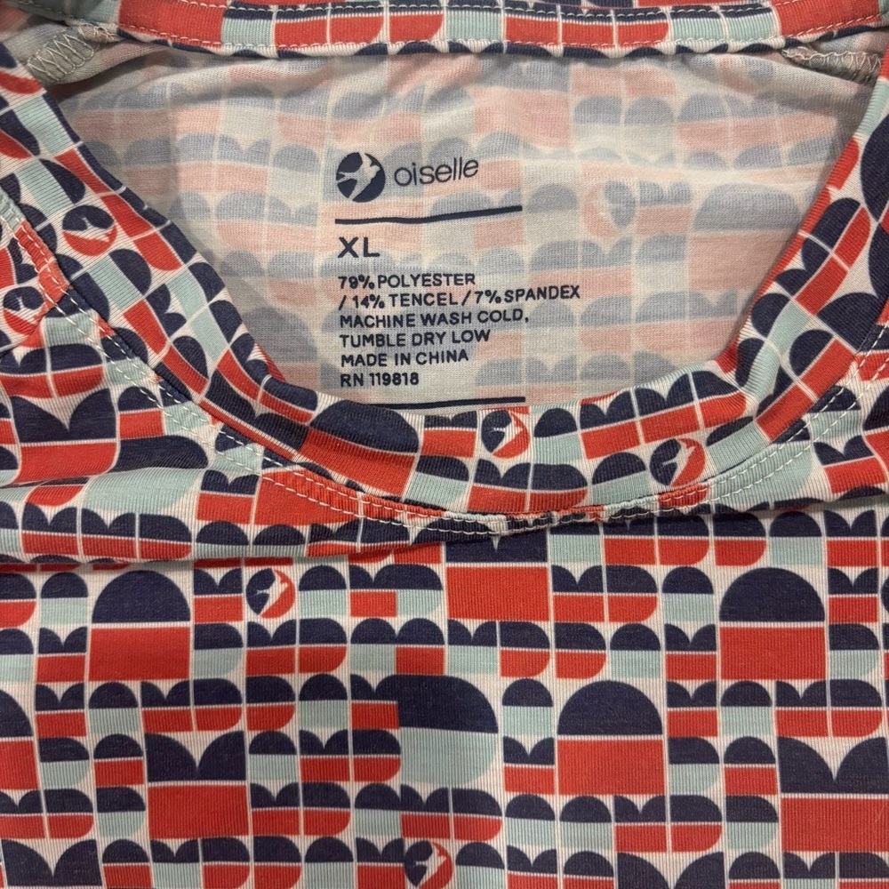 Oiselle Orange Red Blue Patterned Long Sleeve Top XL - Picture 5 of 7